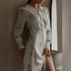 Absolutely new, long sleeve midi dress with floral